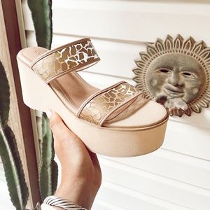 WORN ONCE Coconuts by Matisse Gold Platform Wedge Sandals